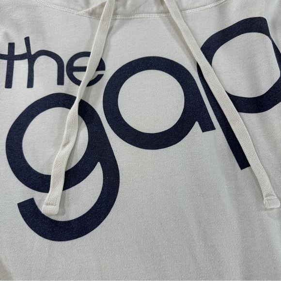 GAP Off-White with Navy Logo Graphic Pullover Hoodie Sz M - Picture 2 of 7